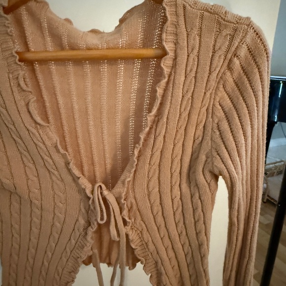 Tan Ribbed Knit Cardigan - Picture 2 of 2